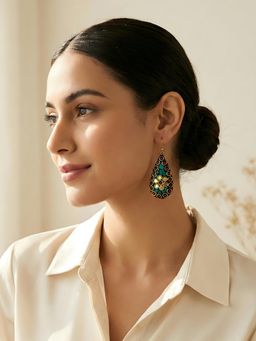ADIVA - Gold Plated Teardrop Boho Blue Red Stone Mosaic Statement Drop Earrings