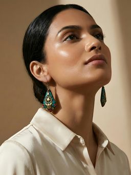 ADIVA - Gold Plated Geometric Star Motif Stone Mosaic Statement Drop Earrings