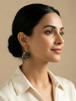 ADIVA - Gold Plated Round Shape Multicolour Stone Studded Statement Earrings