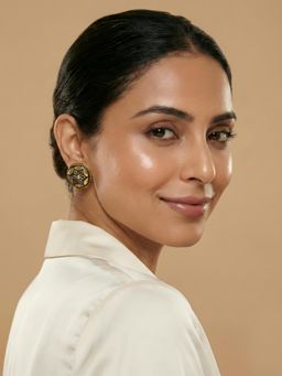 ADIVA - Gold Plated Round Shape Studded Statement Studs