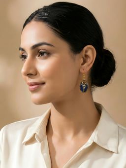 ADIVA - Gold Plated Oval Shape Stone Studded Statement Dangler Earrings