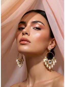 ADIVA - White Gold Plated Pearl Drop Earrings with Green Enamel Detailing for Women