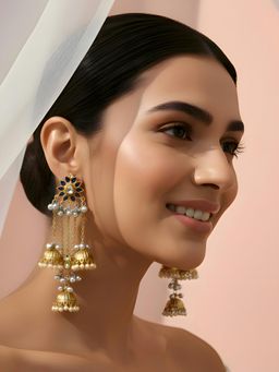 ADIVA - 22K Gold-Plated Kundan Studded Floral Long Chain Kashmiri Purple Dangler Earrings