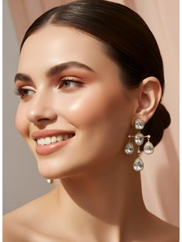 ADIVA - Gold-Plated Teardrop Kundan Stone Studded Handcrafted Drop Earrings for Women