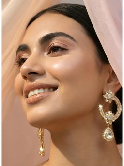 ADIVA - Gold-Plated Kundan and Cz Stone Studded Handcrafted Classic Drop Earrings for Women