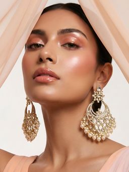 ADIVA - Gold-Plated Kundan Stone and Pearl Studded Handcrafted Chandbali Earrings for Women