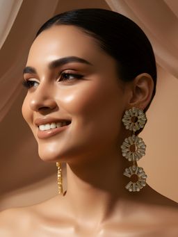 ADIVA - Gold-Plated Kundan Stone Studded Handcrafted Geometric Drop Earrings for Women