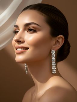 ADIVA - Gold-Plated Square-Shaped American Diamond Stone Studded Party Wear Drop Earrings