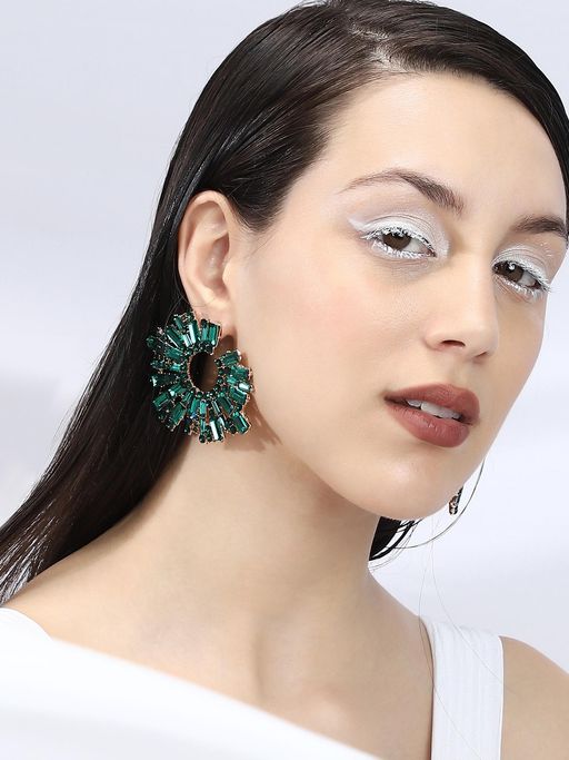 Sohi Women's The Lustre Beam Drop Earrings - Emerald Green