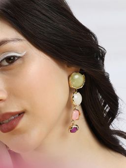 Sohi - Women's The Cassata Drop Earrings - Lime Green and Rose Pink