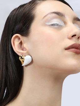 Sohi - Women's The Chonky-Coeur drop Earrings - Chalk White