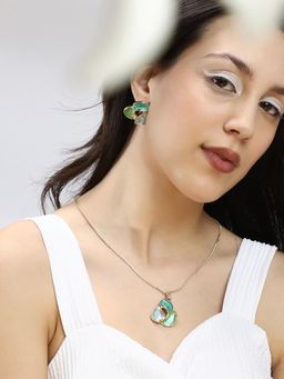 Sohi - Women's The Abstract-Enamel Jewellery Set - Powder Blue and Forest Green