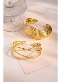 Niska - Antitarnish Exaggerated Punk Geometric Iron Bracelet (Pack Of 2)