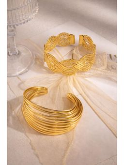 Niska - Antitarnish Exaggerated Punk Geometric Iron Bracelet (Pack Of 2)