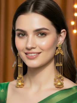 OOMPH - Long Kashmiri Drop Earringswith Ghungroo Detailing