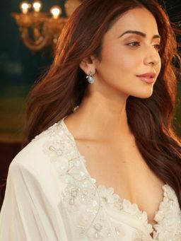 Accessher - Gold Plated Floral Pearl Drop Earrings Korean Style