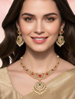 OOMPH - Traditional American Diamond Faux Ruby and Emerald Necklace Set