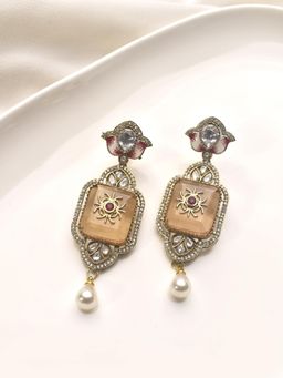 Peach Tassels - Big Stone Kundan Earrings