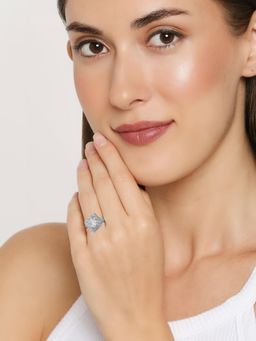 OOMPH - Silver Tone Solitaire Engagement Ring - American Diamond Adjustable (17)