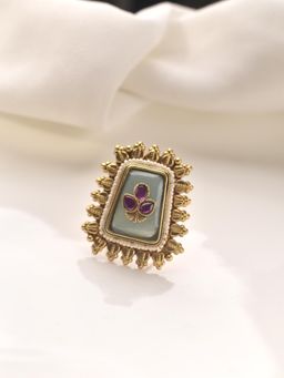 Peach Tassels - Golden Finger Ring with Purple Gemstones