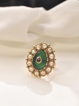 Peach Tassels - Green Finger Ring