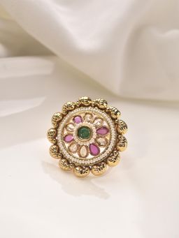 Peach Tassels - Golden Finger Ring with Purple Gemstones