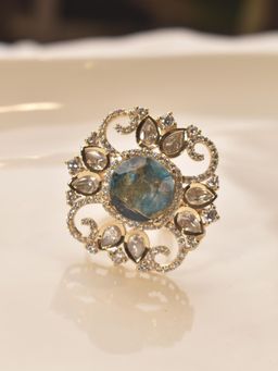 Peach Tassels - Decorative Ring with a Blue Gemstone