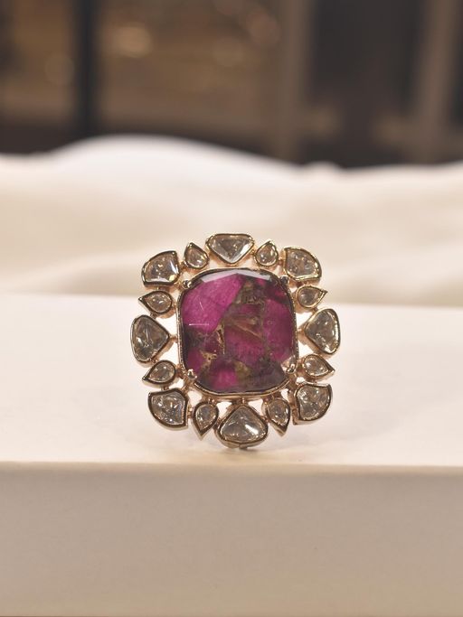 Peach Tassels Beautiful Kundan Finger Ring