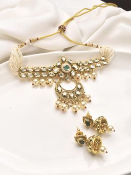 Peach Tassels - Ornate Jewllery Set with Pearls and Kundan