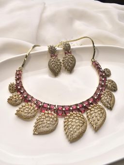 Peach Tassels - AD Red Stone Jewllery Set