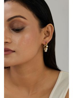 AMOSSH - White Waterproof 18k Gold Plated Cluster Earrings with Dangling Stones