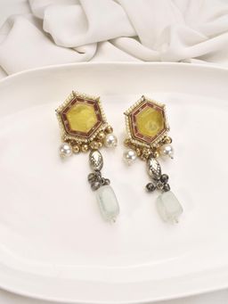 Peach Tassels - big yellow Stone Earrings