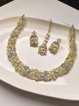 Peach Tassels - Green Jewllery Set with Floral and Butterfly Designs