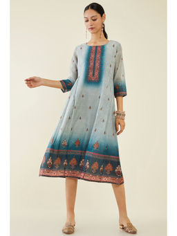 Soch - Women Grey Chanderi Stripes Kurta