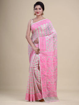 LAA CALCUTTA - Off White Cotton Jamdani Saree without Blouse