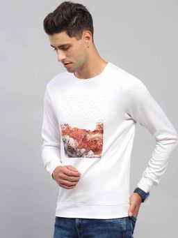 Monte Carlo - Mens Printed White Round Neck Full Sleeve Sweatshirt