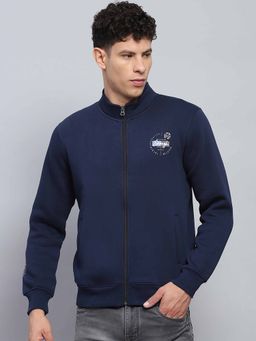 Monte Carlo - Mens Printed Navy Blue Mock Neck Full Sleeve Sweatshirt
