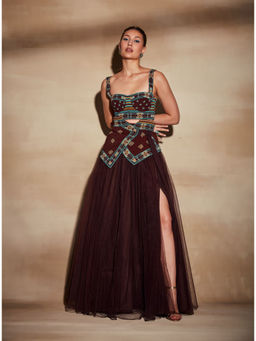 Nikita Mhaisalkar - Chocolate Brown Tube with Turkish Beaded Embroidery