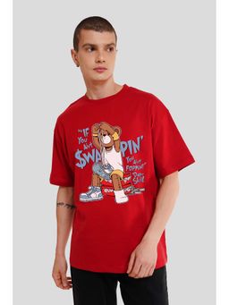 UNDERRATED CLUB - Lil' Bear and Big Dreams Red Graphic Printed T-Shirt