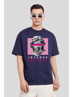 UNDERRATED CLUB - Intense Feelings Navy Blue Graphic Printed Oversized Fit T-Shirt