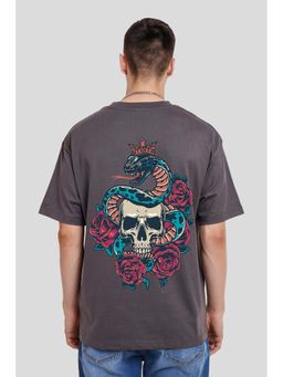 UNDERRATED CLUB - Skull and Snake Dark Grey Graphic Printed T-Shirt