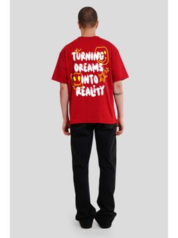 UNDERRATED CLUB - Turning Dreams Into Reality Red Typographic Oversized Fit T-Shirt