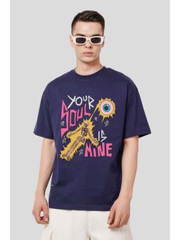UNDERRATED CLUB - Your Soul Is Mine Navy Blue Graphic Printed T-Shirt