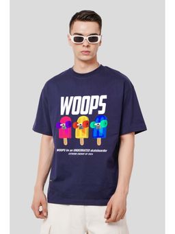 UNDERRATED CLUB - Woops Navy Blue Graphic Printed T-Shirt