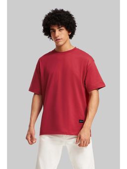 UNDERRATED CLUB - Solid Red Half Sleeves Oversized Fit T-Shirt