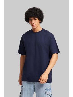 UNDERRATED CLUB - Solid Navy Blue Half Sleeves Oversized Fit T-Shirt