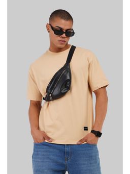 UNDERRATED CLUB - Solid Beige Half Sleeves Oversized Fit T-Shirt