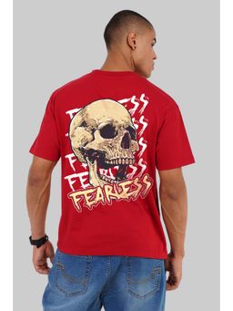 UNDERRATED CLUB - Fearless Skull Red Oversized Fit T-Shirt