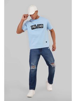 UNDERRATED CLUB - Friend Zip Print Powder Blue Oversized Fit T-Shirt