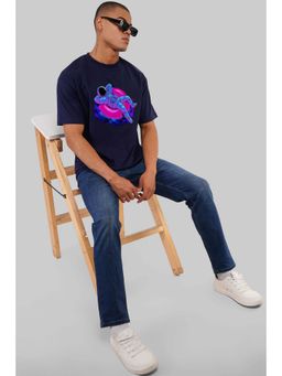 UNDERRATED CLUB - Astronaut In Pool Navy Blue Oversized Fit T-Shirt